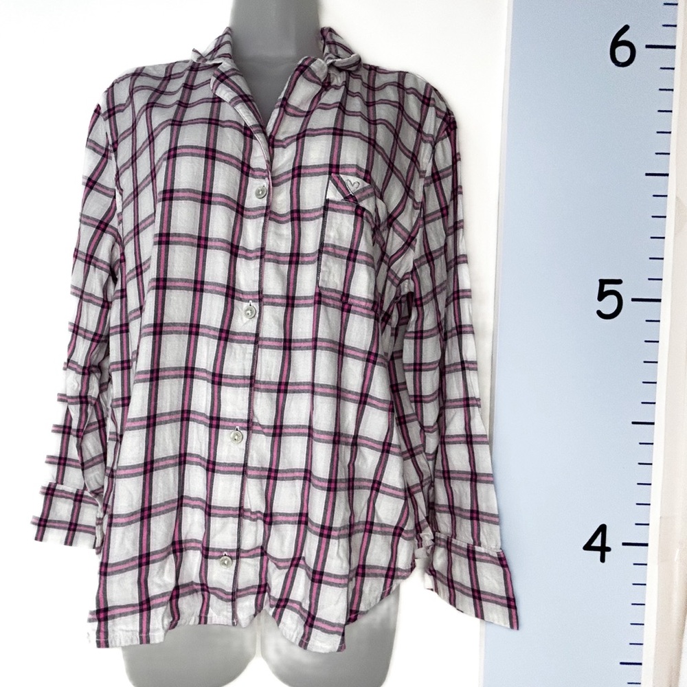 Victoria's Secret White Pink Black Plaid Pajama Top L/G